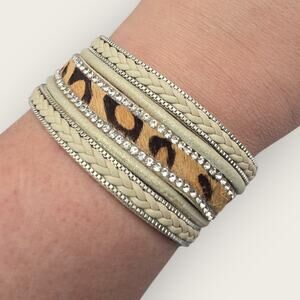 Leopard Rhinestone Wrap Bracelet Magnetic Cuff Y2K Glam Statement